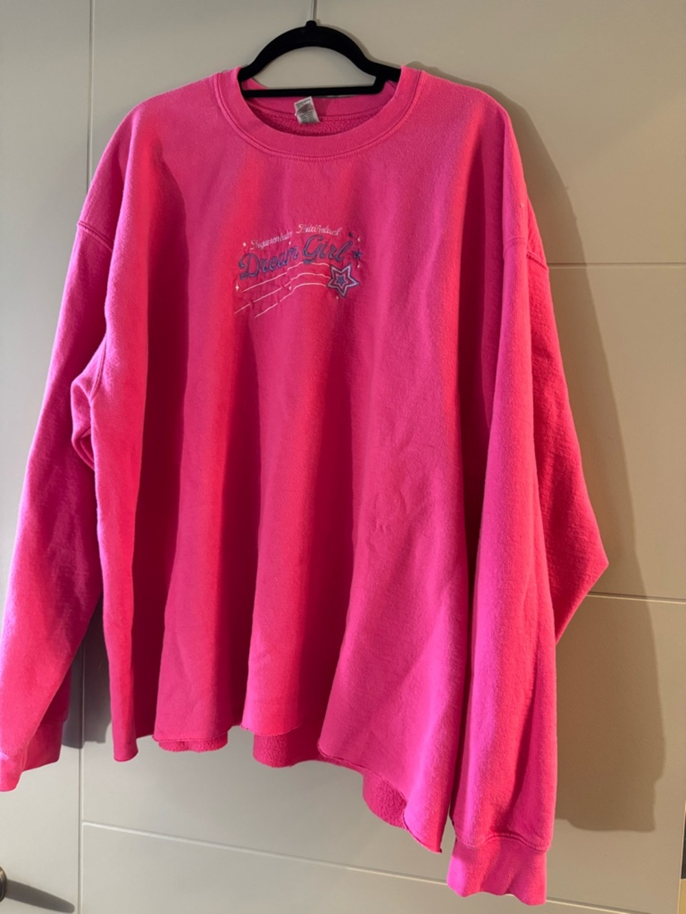 Hot Pink Crewneck Sweatshirt with Embroidered Graphic